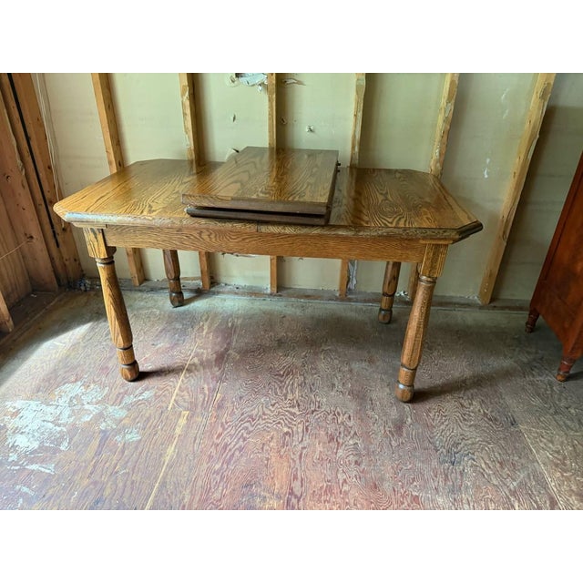 Vintage Solid Oak Wood Dining Table With Leaves For Sale - Image 4 of 13