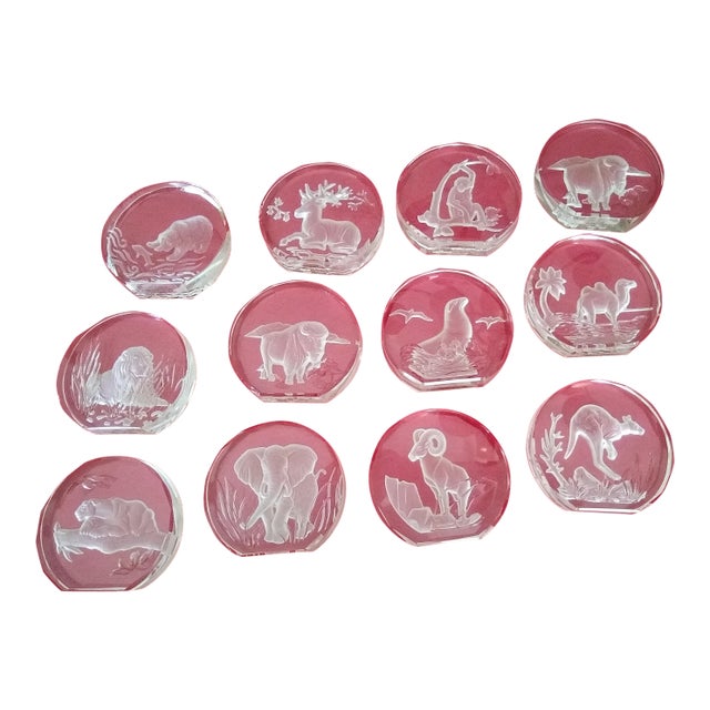 Wildlife Crystal Etchings - Set of 12 For Sale