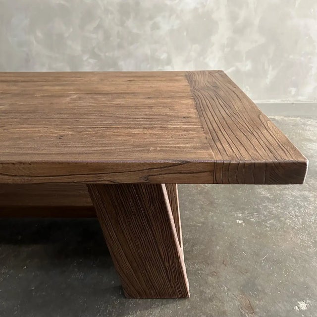 Reclaimed Elm Wood Coffee Table in Walnut Finish-56" For Sale - Image 10 of 12