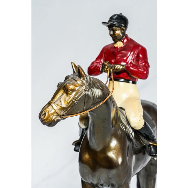 Metal Wonderful Large Antique Cast Metal Horse Jockey Statue Sculpture Racing Sports Equestrian For Sale - Image 7 of 14