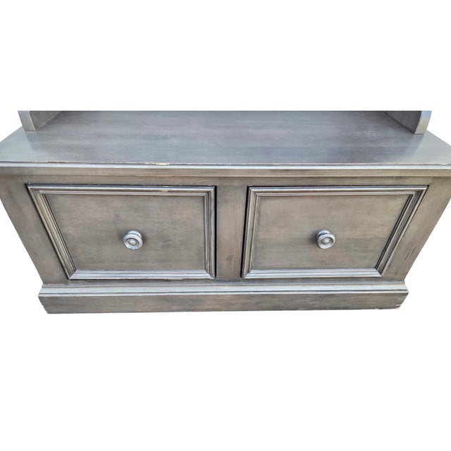 Wood Ethan Allen Logan Hall Tree Seat New Country Bench Coat Rack Trunk Mirror Grey For Sale - Image 7 of 15