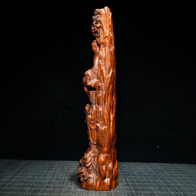 This is a superb vintage Chinese wood carving, meticulously hand-carved from premium Boxwood (Huangyangmu). The sculpture...