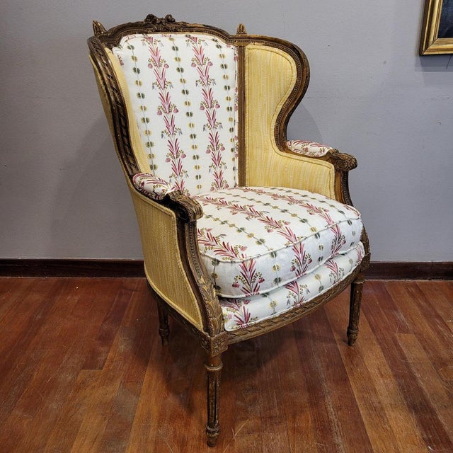 Gold Napoleon III Wooden Corbeille Armchair with Pierre Frey Upholstery, France, 1820s For Sale - Image 8 of 18