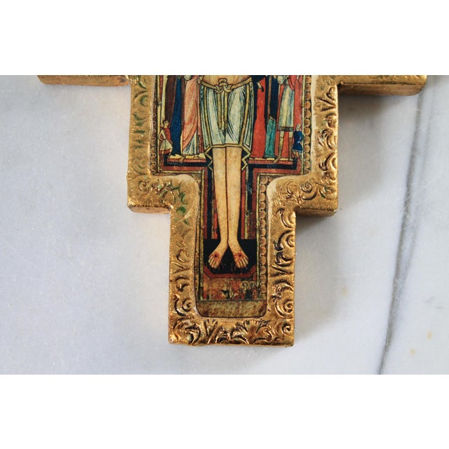 Wood Vintage Italian Giltwood Cross Wall Hanging For Sale - Image 7 of 8