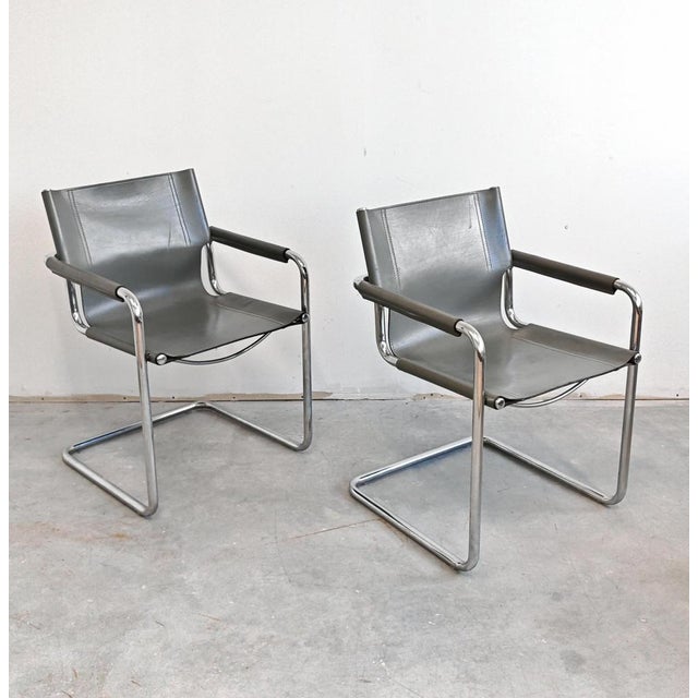 Set of Bauhaus Leather Visitor Chairs by Mart Stam for Matteo Grassi, 1970s For Sale - Image 8 of 17