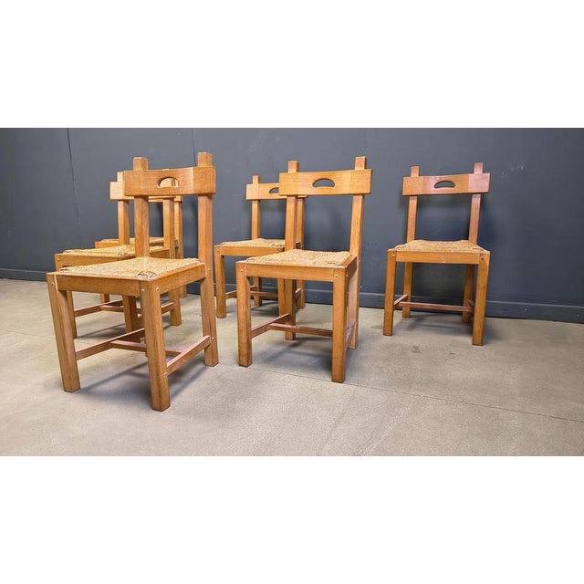 Vintage Brutalist Chairs in Oak and Wicker, 1960s, Set of 6 For Sale - Image 6 of 14