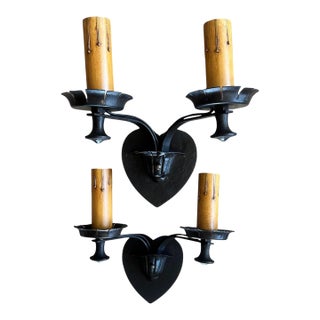 1920s Iron and Brass Scones in Old Black Paint - a Pair For Sale