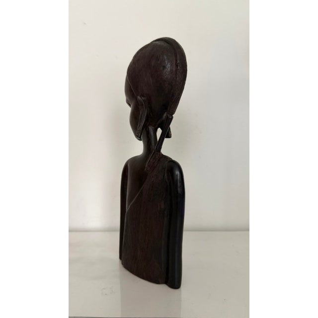 Vintage African Hand Carved Heavy Ebony Wood Female Bust Sculpture For Sale - Image 4 of 8
