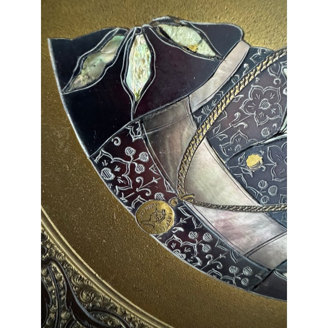 Brown Kayser Sohn, Renaissance Figures – Pair of Decorative Inlaid Mother of Pearl and Tortoiseshell Corviniello Chargers 11 3/8", Dated 1884 For Sale - Image 8 of 17