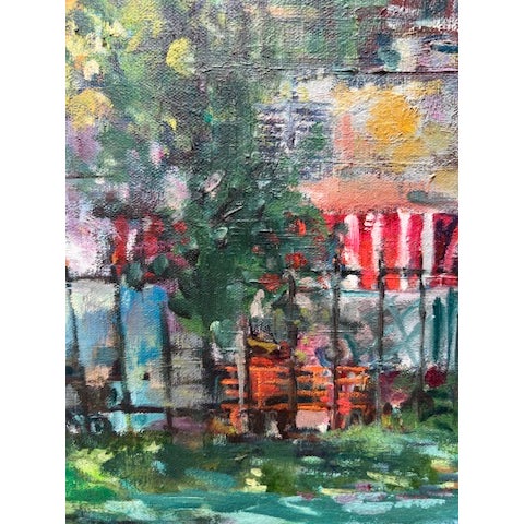 Forest Green Vintage Framed Impressionist Painting of Garden Pond With Rowboat, Signed "Spehar," For Sale - Image 8 of 14