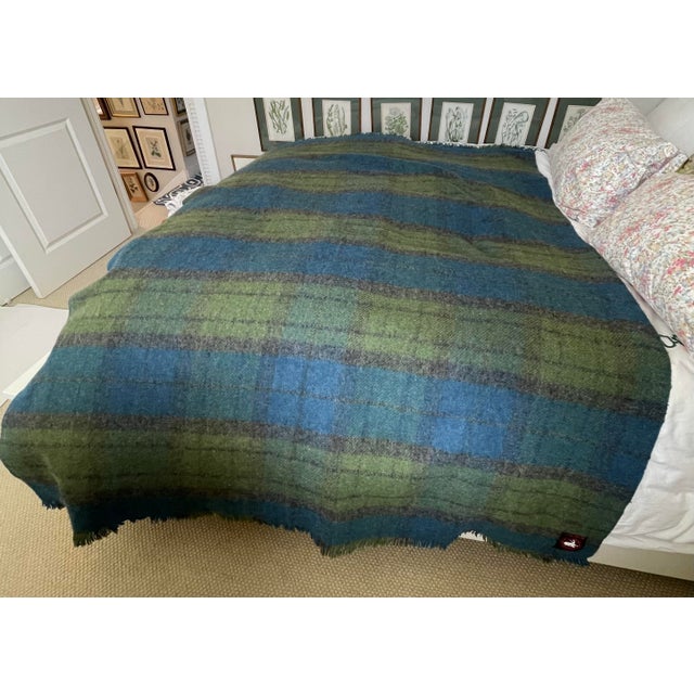 Vintage Dartington Hall Pure Wool Blanket Rug Throw. Blue and Green