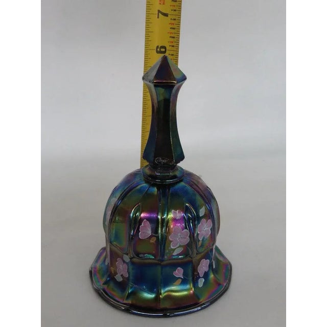 Mid 20th Century Fenton Carnival Glass Amethyst Hand Painted Flowers Bell For Sale - Image 5 of 11