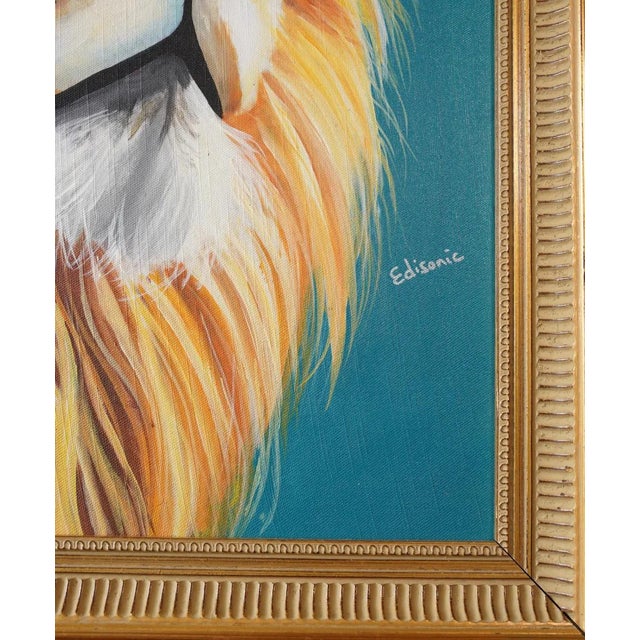 A lion in a poised, alert stance with a flowing mane - commanding, dignified and intense. Original one-of-a-kind acrylic...