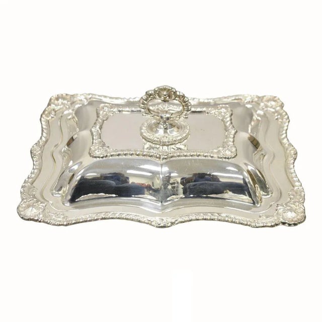 Early 20th Century Silver Plated Victorian Scalloped Edge Lidded Vegetable Serving Platter Dish For Sale - Image 13 of 13