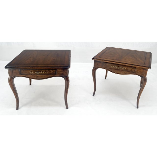 Pair One Drawer Very Fine Solid Dark Chestnut 27x27" Square Side End Tables MINT For Sale - Image 9 of 13