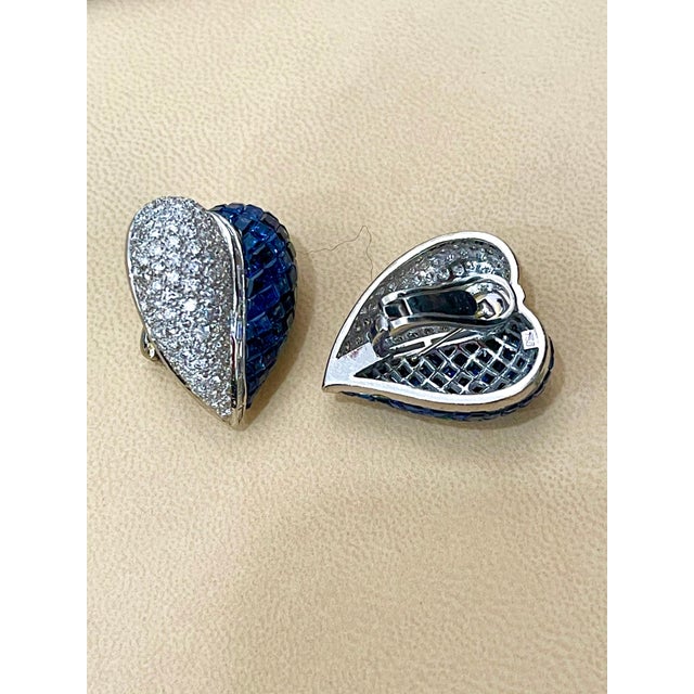 Early 20th Century Invisible Mystery Set Sapphire and Diamond Cocktail Earring 18 Karat Gold For Sale - Image 5 of 18