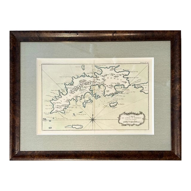 St Thomas Virgin Islands, Original Engraving by Jaques Nicolas Bellin, 1764, Framed For Sale