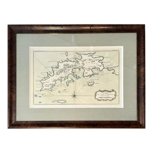 St Thomas Virgin Islands, Original Engraving by Jaques Nicolas Bellin, 1764, Framed