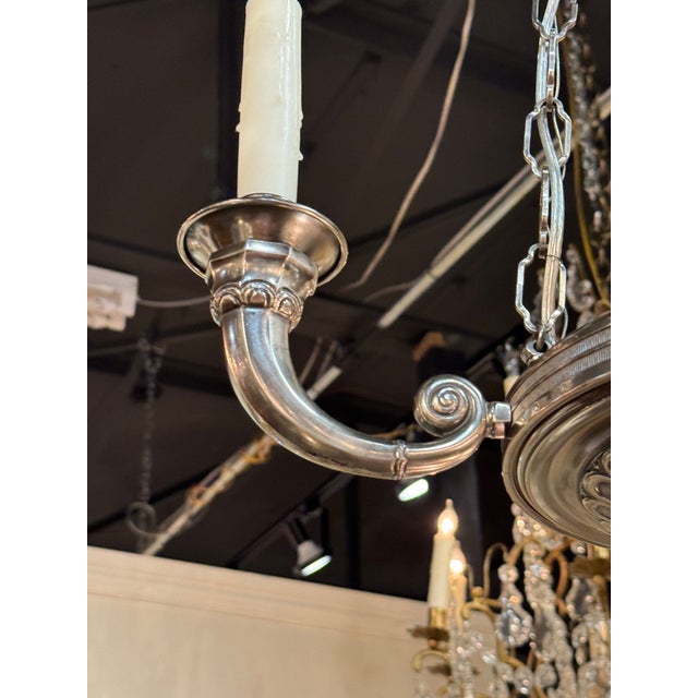Mid 20th Century Vintage English Nickel Plated 3-Light Chandelier For Sale - Image 5 of 6