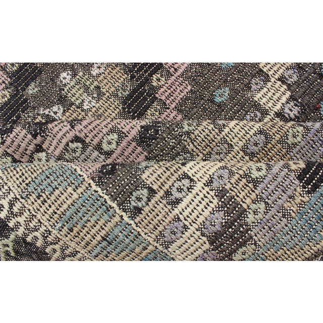 Mid 20th Century Mid 20th Century Vintage Turkish Flat Weave With Diamond Design in Gray Black Lavender & Green For Sale - Image 11 of 13