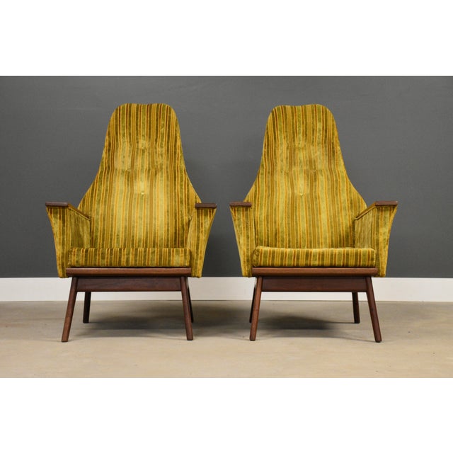 Mid-Century Modern Adrian Pearsall Yellow Walnut Lounge Chairs - A Pair For Sale - Image 3 of 6