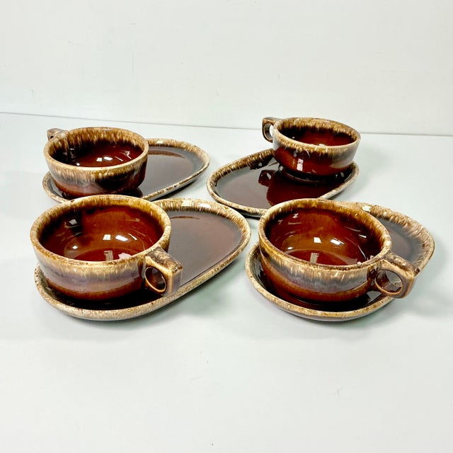 Brutalist 1980s Vintage Brutalist Boho Chic Arts & Crafts Lava Drip Ironstone Luncheon Sets - 8 Pieces For Sale - Image 3 of 15