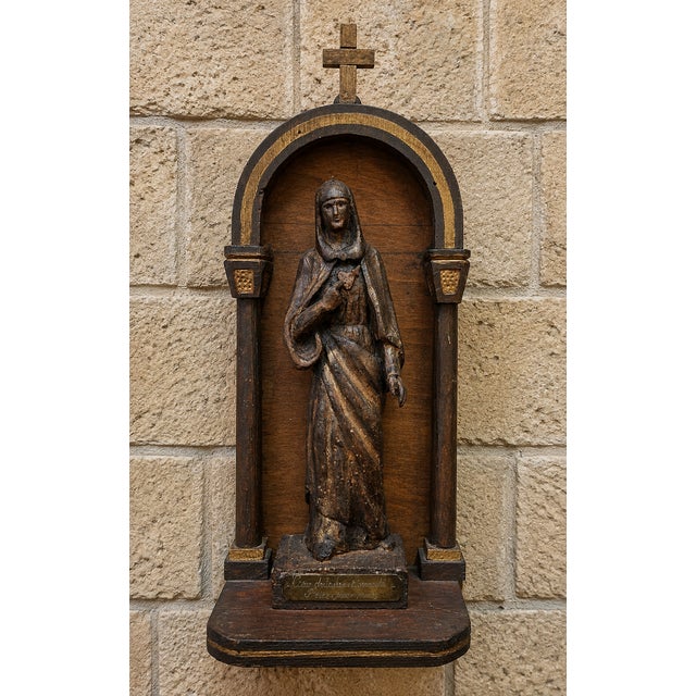 Wooden Devotional Statue Representing the Virgin with the Sorrowful and Immaculate Heart, 1800s For Sale - Image 5 of 9