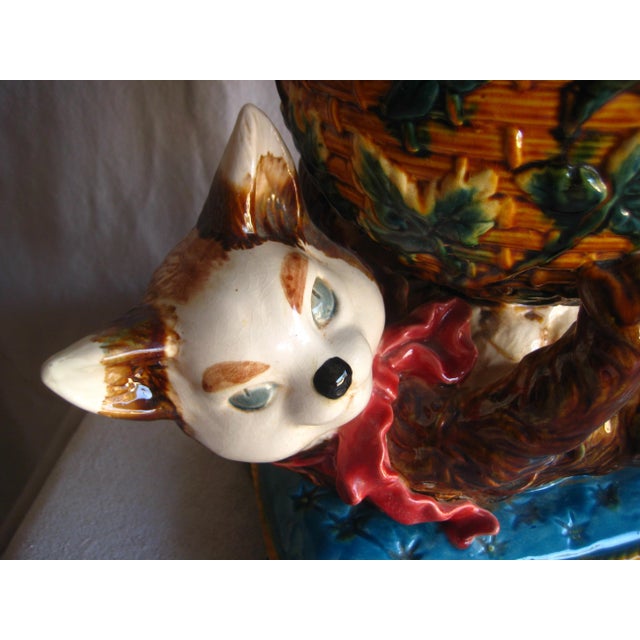 Minton Mid 19th Century Cat and Bowl Minton Majolica Jardiniere For Sale - Image 4 of 12