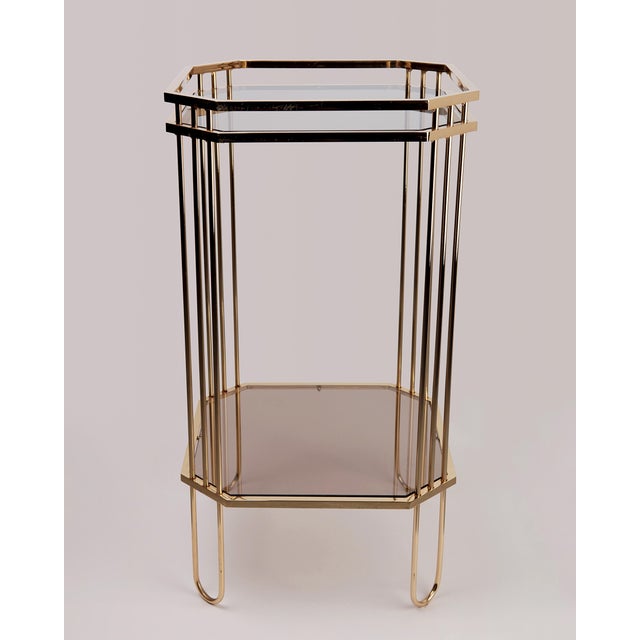 1980s Stylish Octagonal Golden Side Table with Tinted Glass, 1970s For Sale - Image 5 of 5