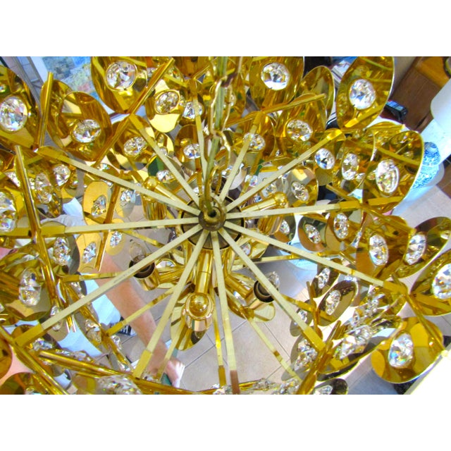 1970s Rare Gold Plated Brass Austrian Crystal Chandelier Attributed to Palwa For Sale - Image 13 of 16