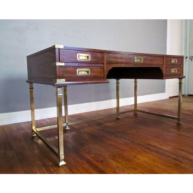 Sligh Mahogany Brass & Leather Campaign Desk | Chairish