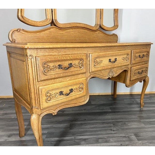 Vintage French Louis Style Oak Dressing Table with Mirror For Sale - Image 5 of 13