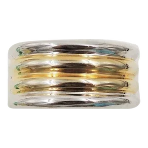 Vintage 1980s Signed Alexis Kirk Wavy Rhodium & Gold Plated Cuff Bracelet- Small Wrist