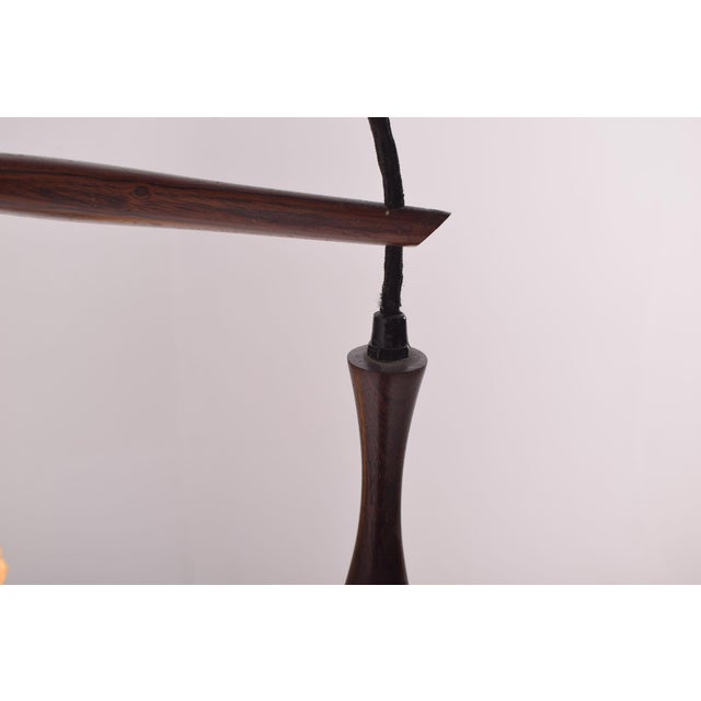 Metal Mid-Century Danish Rosewood, Metal and Glass Dual Pendant Lamp, 1970 For Sale - Image 7 of 11