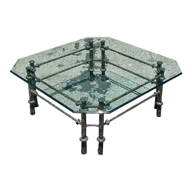 Vintage Boho Patinated Bronze Coffee Table After Giacometti For Sale