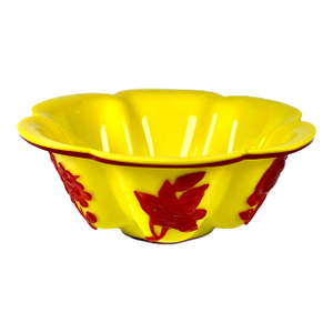 Chinese Imperial Yellow Peking Glass Lobed Bowl With Ruby Red Floral Overlay