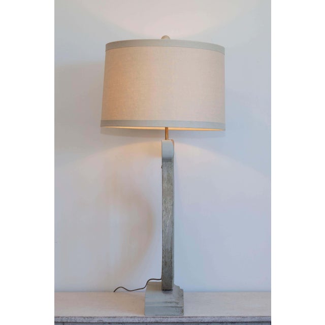 19th Century French Gustavian Lyre Table Lamp in Distressed Wood with Shade For Sale - Image 4 of 9