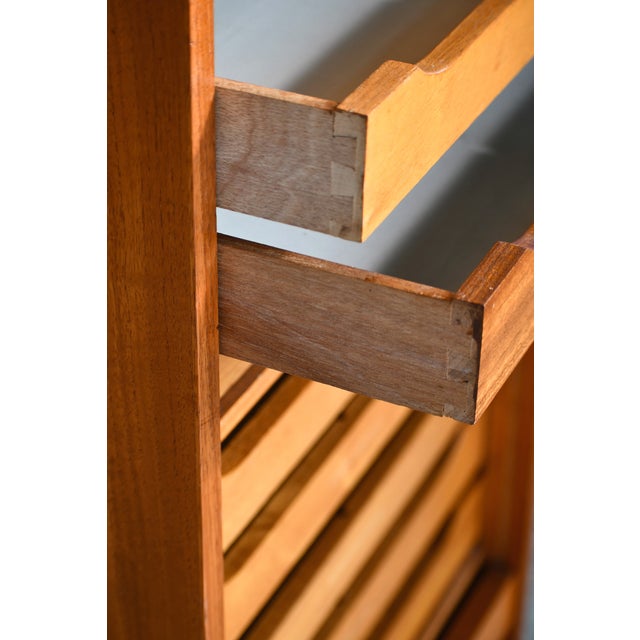 Danish Teak File Cabinet With Lockable Tambour Pull Up Front