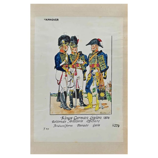 Herbert Knotel, German Legion 1806, Original Ink & Watercolor Drawing, 1940s For Sale