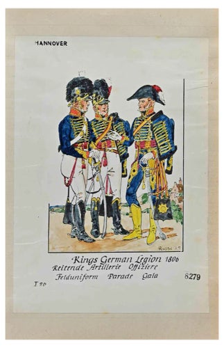 Herbert Knotel, German Legion 1806, Original Ink & Watercolor Drawing, 1940s