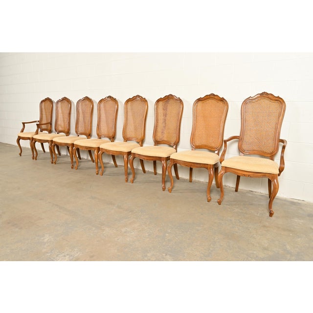 Thomasville French Provincial Louis XV Carved Walnut and Cane Back Dining Chairs, Set of Eight For Sale - Image 14 of 14