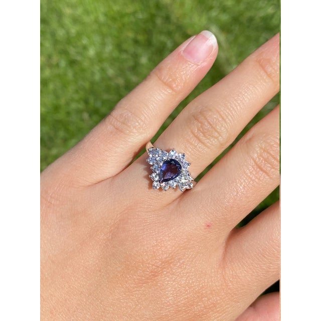 Metal The Betula: Ladies White Gold Cocktail Ring set with Iolite and White Zircon For Sale - Image 7 of 8