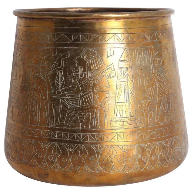 Hand Etched Egyptian Brass Vessel Jardiniere, 19th Century For Sale - Image 13 of 13