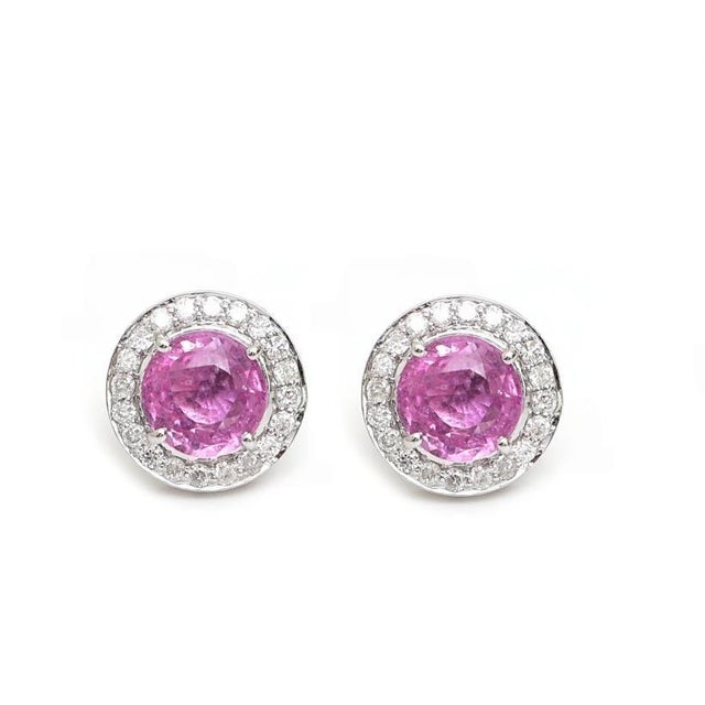 Pink 2.35 cts Natural pink sapphire & 0.34 cts diamond earrings in 18k gold For Sale - Image 8 of 18