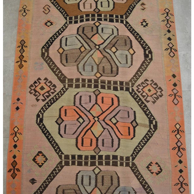 Vintage Turkish Handmade Kilim Runner Rug Full Tribal Design Primitive - 3′5″ × 12′8″ For Sale - Image 6 of 10