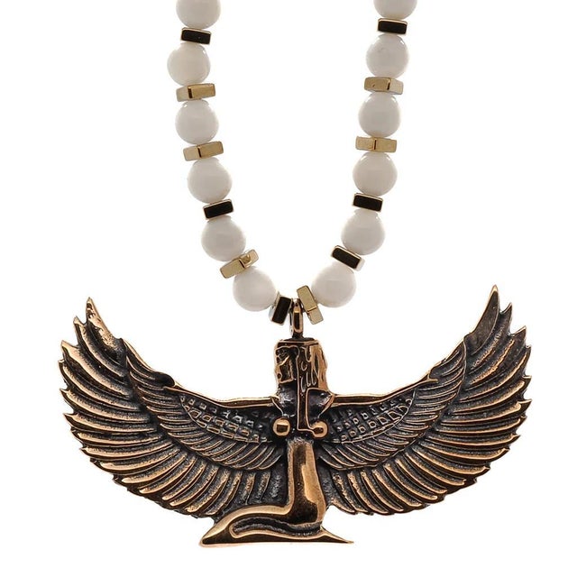 Bronze Egyptian Goddess Isis Pendant Spiritual Beaded Necklace For Sale - Image 8 of 8