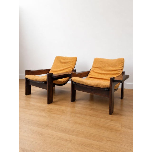 Vintage Oak and Orange Velvet Armchairs, 1979, Set of 2 For Sale - Image 6 of 8