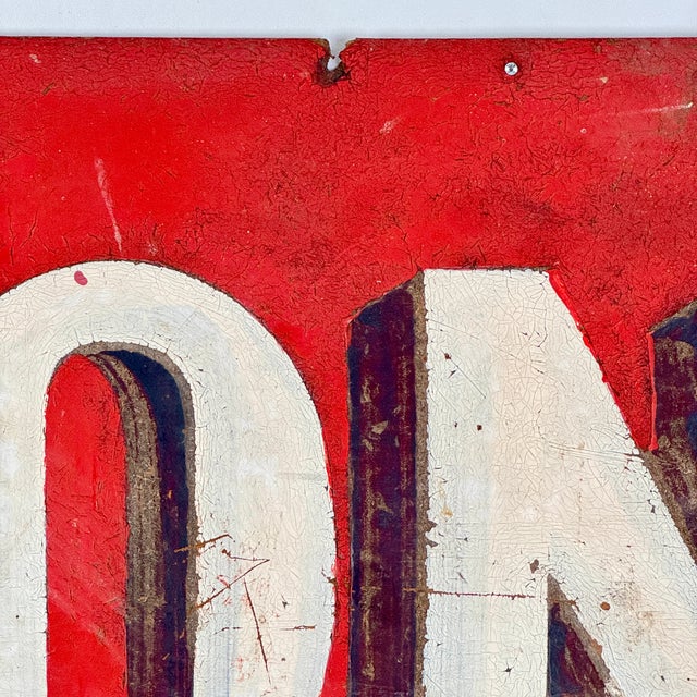 Large Vintage Hand Painted "Strong" Sign on Masonite With Bold Graphics in Red For Sale - Image 11 of 12
