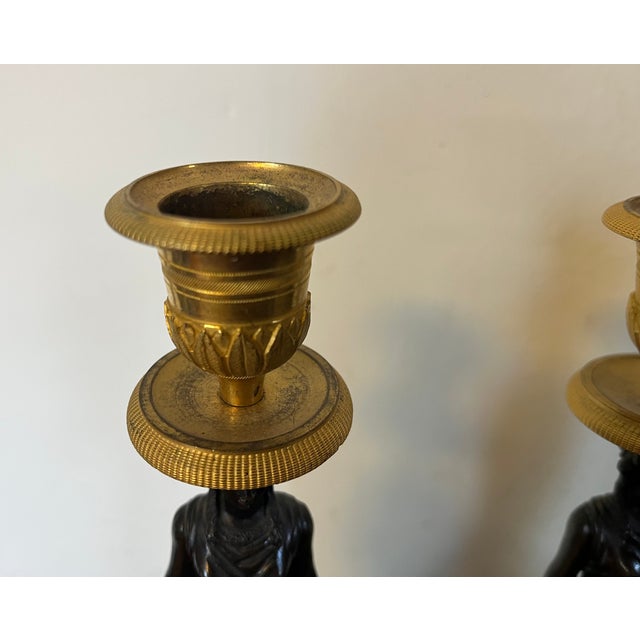 Antique Early 19th Century French Empire Gilt & Patinated Bronze Caryatid Candlestick Holders Circa 1810 - A Pai For Sale - Image 9 of 12
