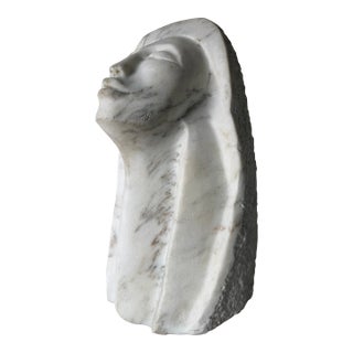 1980s Vintage Hand-Carved Marble Female Bust Sculpture For Sale